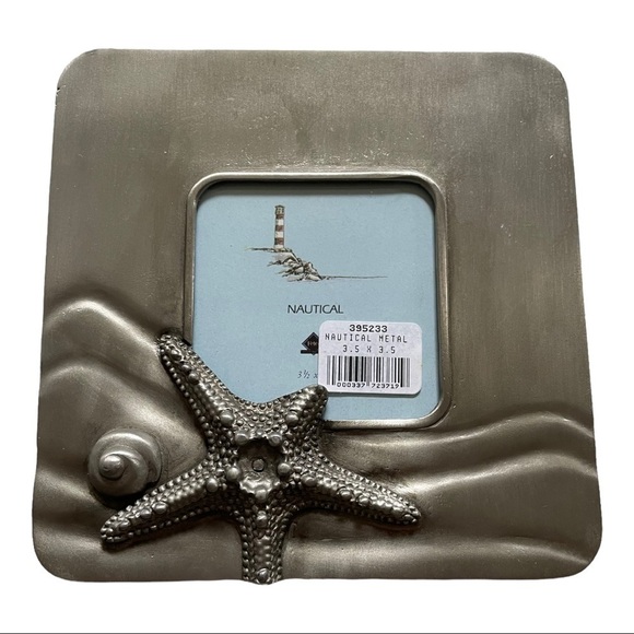 Beach metal square frame starfish shell beach decor 3.5” pic heavy 6.5” square - Picture 1 of 8